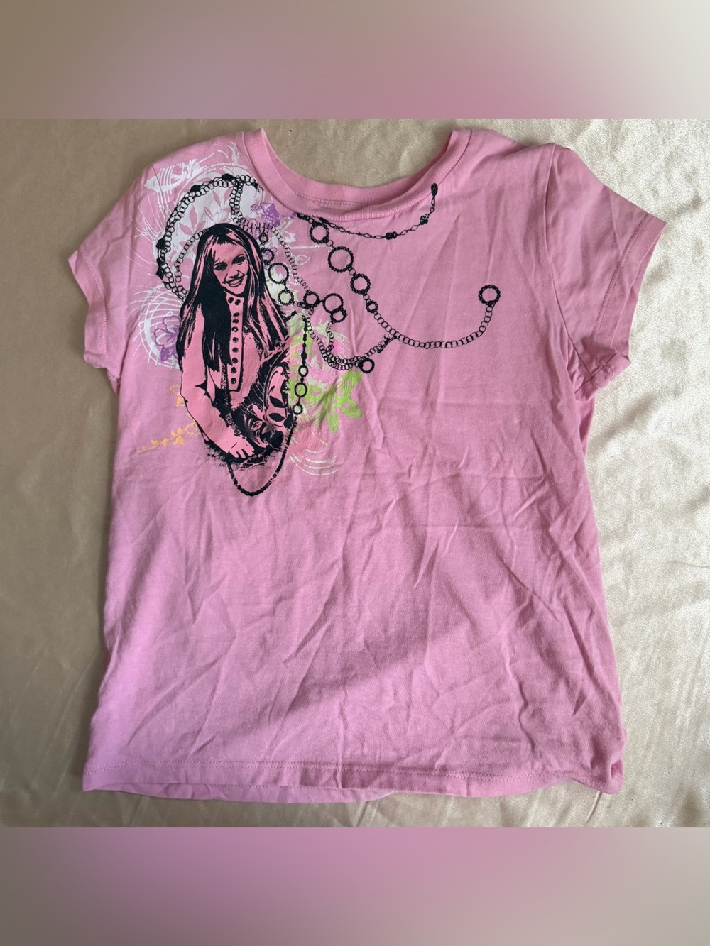 Hannah Montana Graphic Print Pink Short Sleeve T-Shirt Tween L (14)
